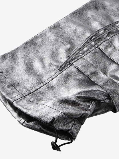 Retro Silver Loose Metallic Straight Pants
