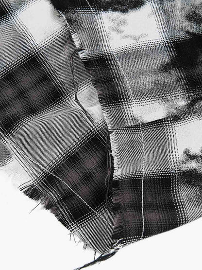 Street Lapel Tie-Dye Plaid Long Sleeve Shirt