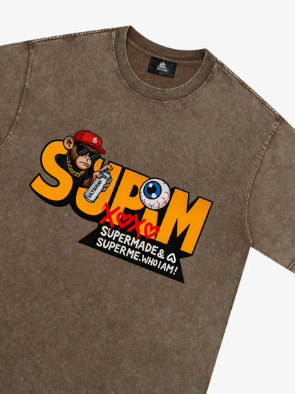 Supermade Trendy Hip-Hop Monkey Graffiti Font T-Shirt