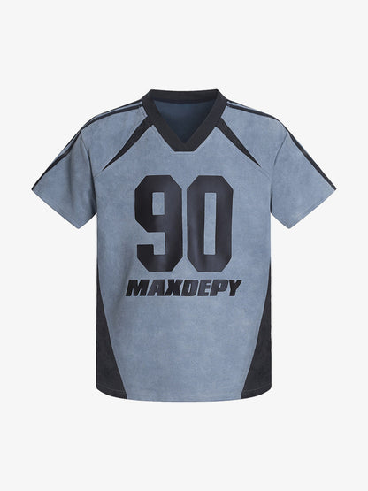 Suede 90 Digital Printed V-Neck Short Sleeve T-Shirt