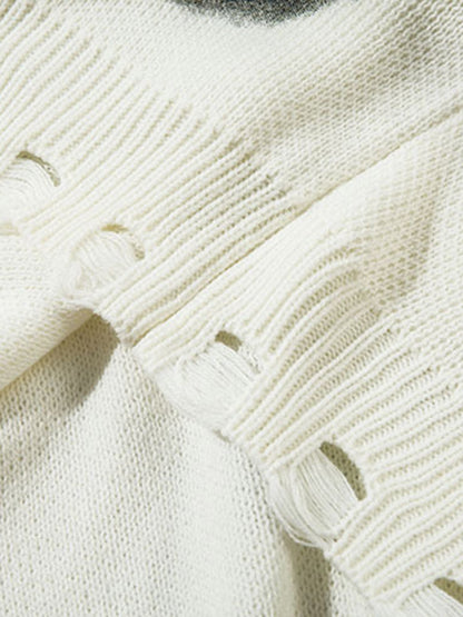 Chain Jacquard Spray-Painted Hole Round Neck Sweater