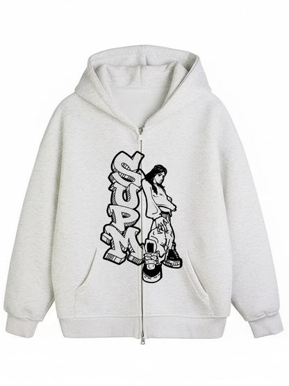 Thesupermade Double Zipper Cardigan Sweater European and American Street Girl Theme