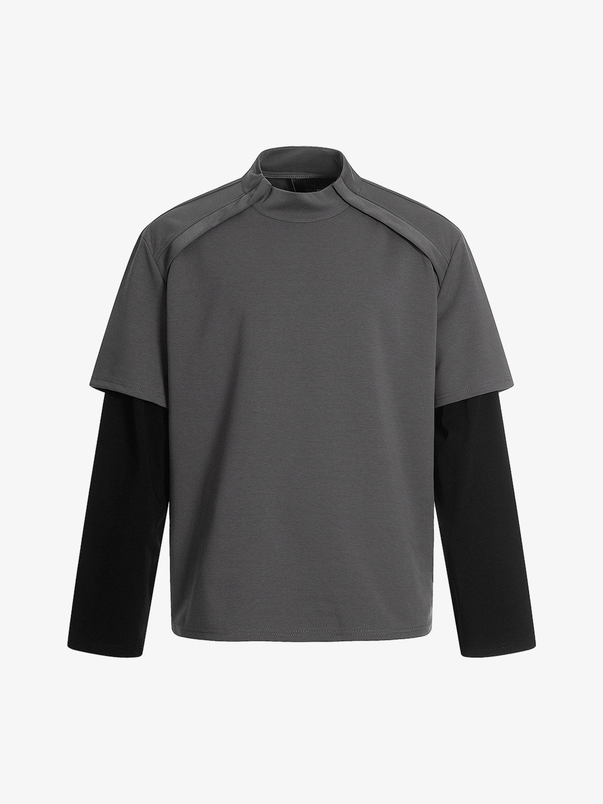 Faux Two-Piece Layered Half-Zip Pullover Long Sleeve T-Shirt