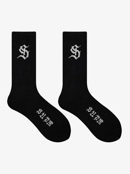 Stylish Black Crew Socks with Unique Logo Design for Everyday Wear