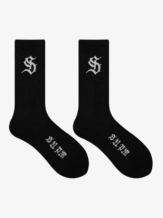 Stylish Black Crew Socks with Unique Logo Design for Everyday Wear