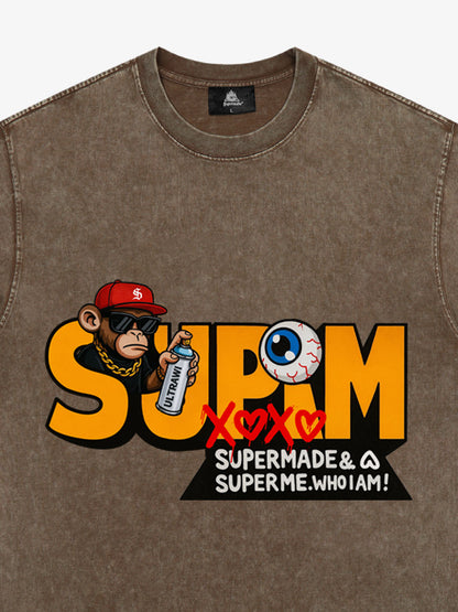 Supermade Trendy Hip-Hop Monkey Graffiti Font T-Shirt