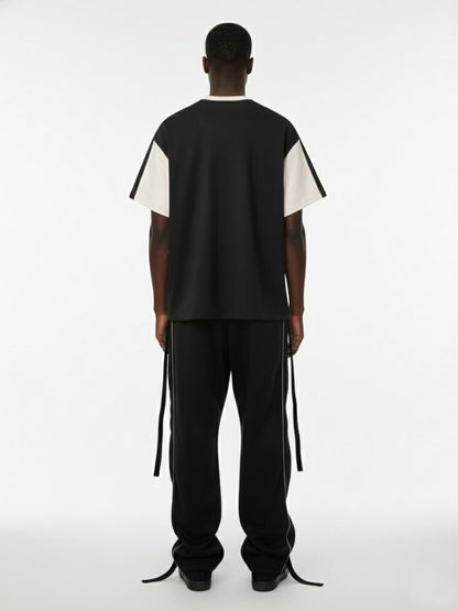 Thesupermade Horizontal Glitch Art Deconstruction Contrast Color Stitching Print T-shirt