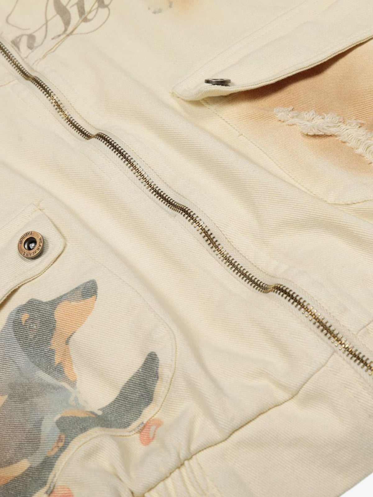 Distressed Graphic Jacket with Unique Dog Illustrations