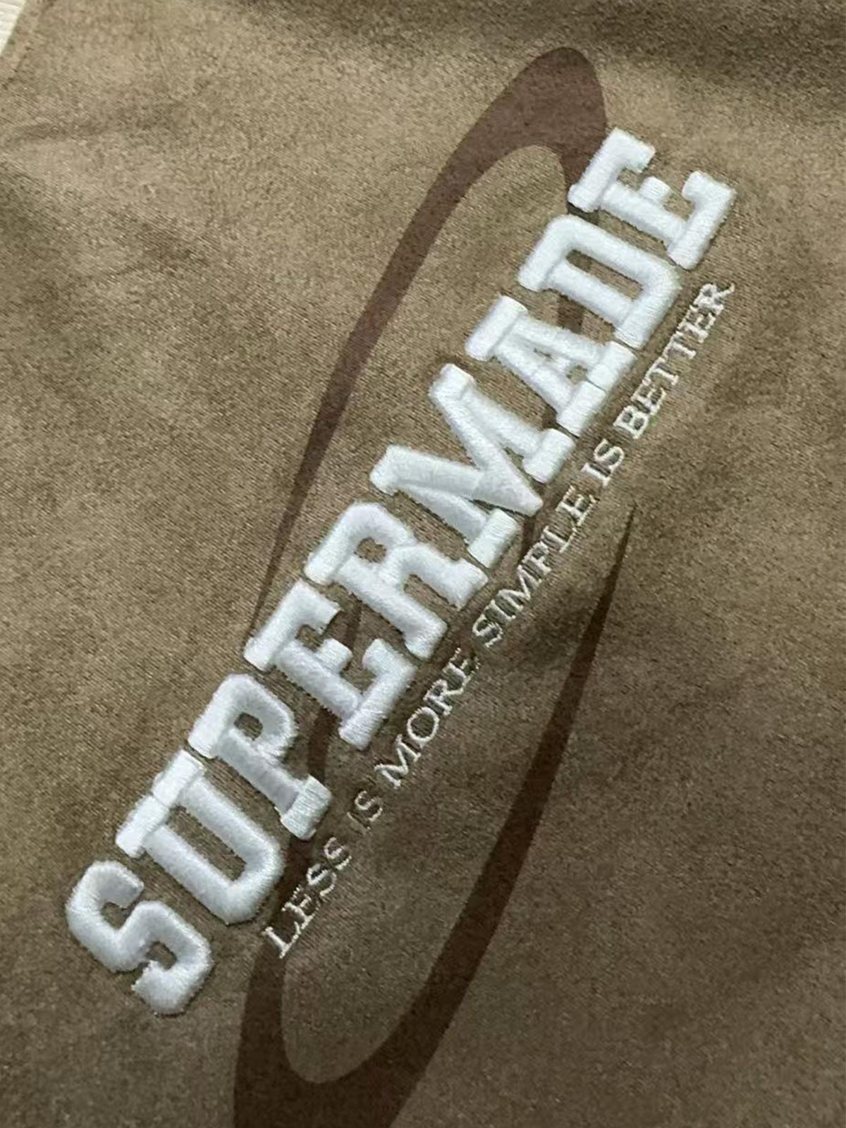 Suede Contrast Color Spliced Letter Embroidery Oversize T-shirt - 2462