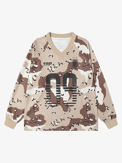 Camouflage Alphanumeric Print Long-sleeved T-shirt