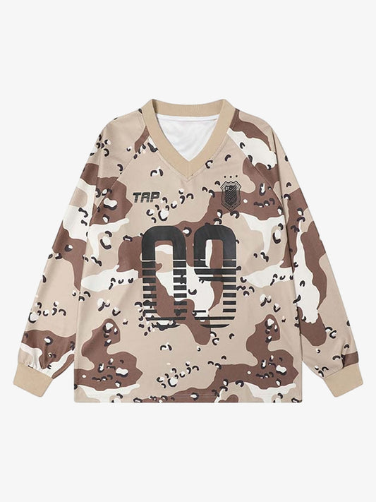 Camouflage Alphanumeric Print Long-sleeved T-shirt