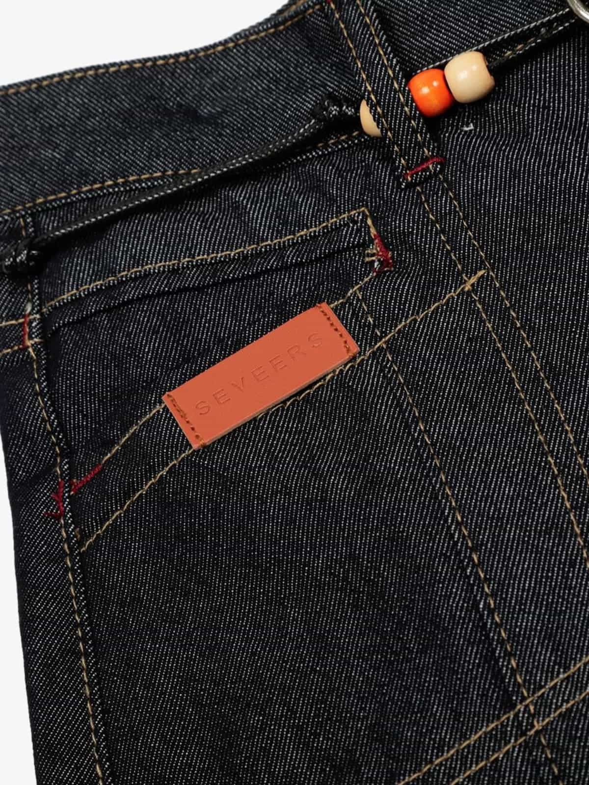 Stylish High-Waisted Denim Trousers with Beaded Drawstring Detail