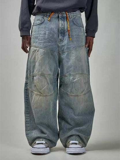 Wide-Leg Denim Trousers with Unique Tie Detail for Fashionable Comfort