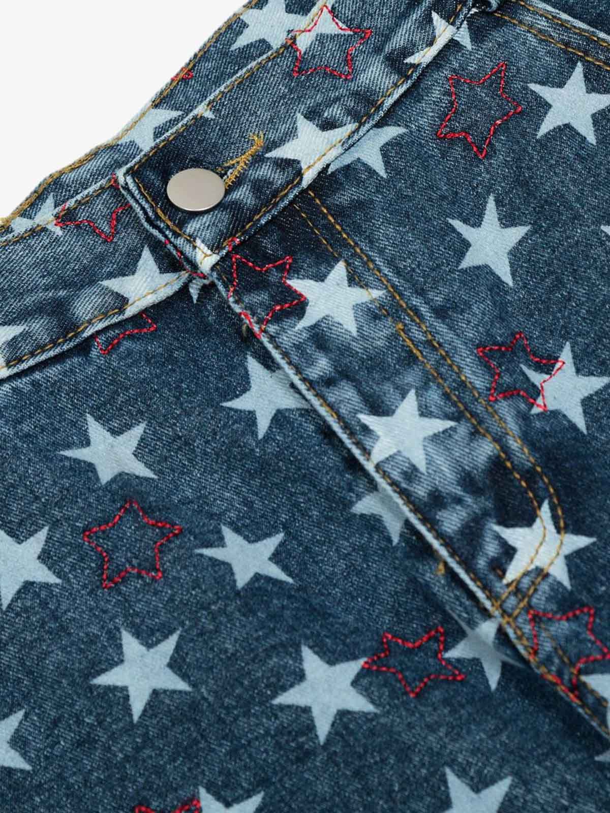 Star-Printed Wide-Leg Denim Culottes for Women - Stylish and Comfortable Everyday Wear