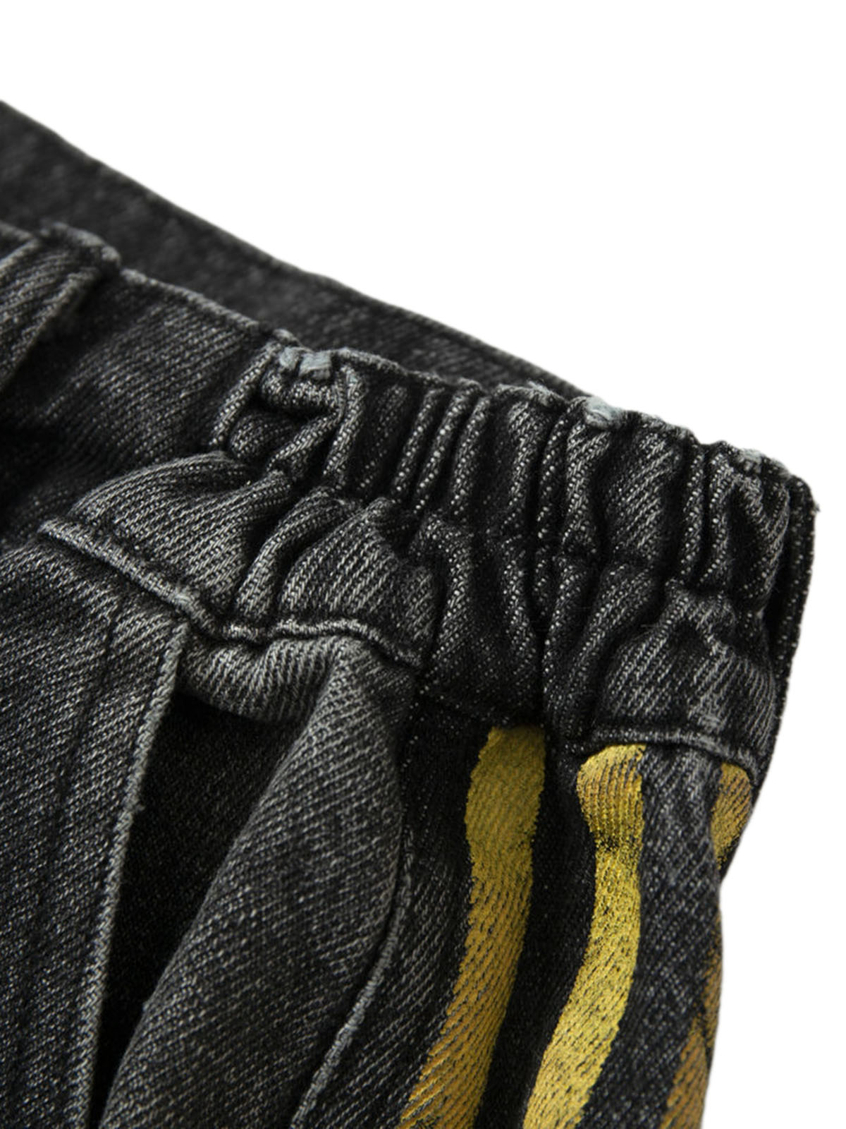 Distressed Striped Side Chain Patchwork Ripped Straight Jeans - 2391