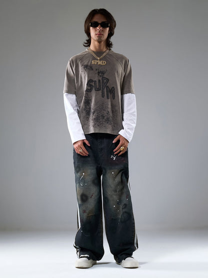 Unique Wide-Leg Denim Pants with Artistic Spider Design for Fashion Lovers