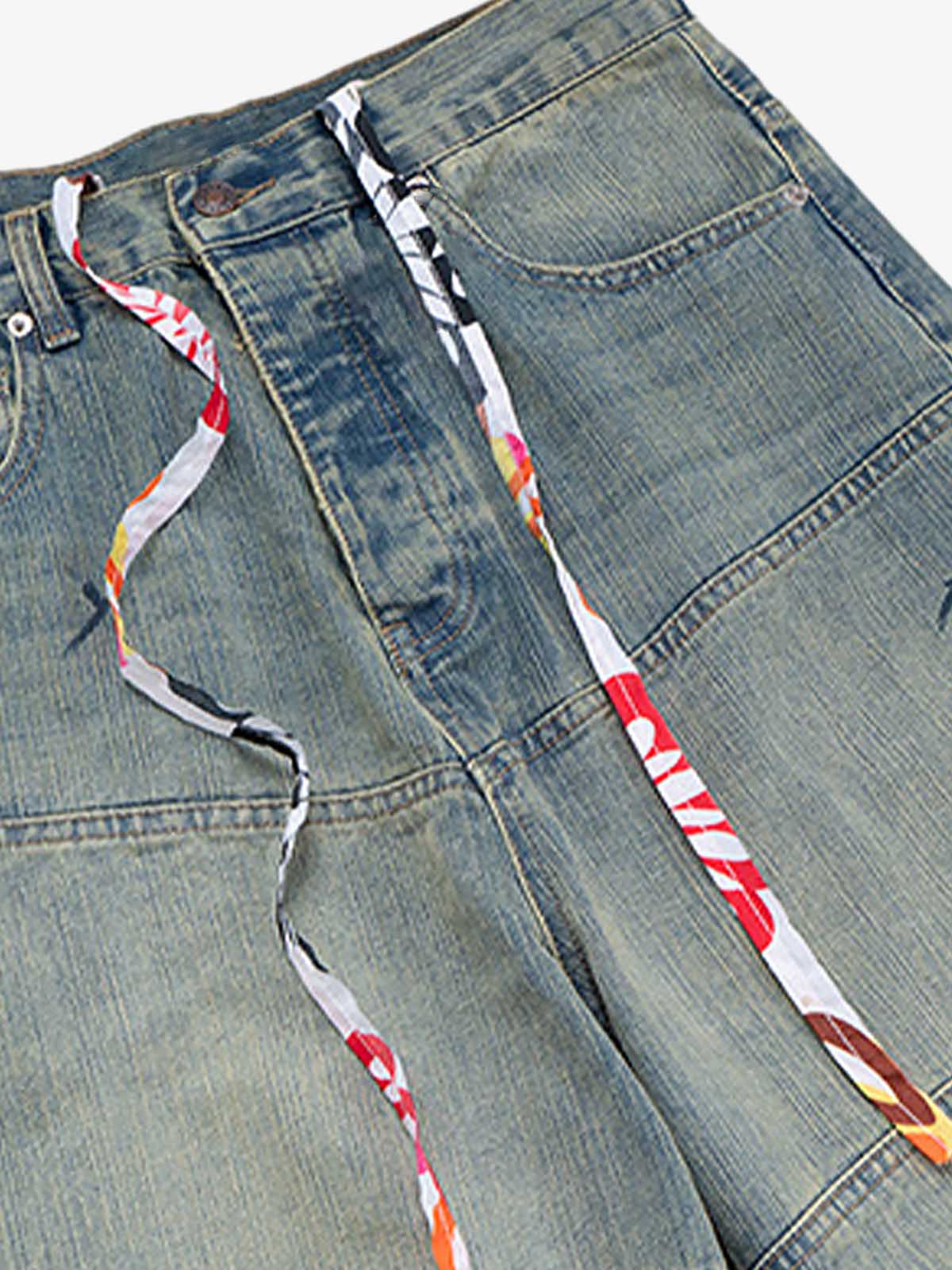 Wide-Leg Denim Trousers with Unique Tie Detail for Fashionable Comfort