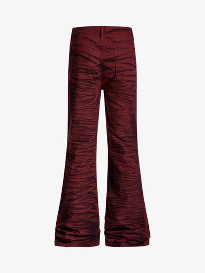 Stylish Maroon Tiger Stripe Flare Jeans for Women - Perfect for Casual and Fashionable Looks