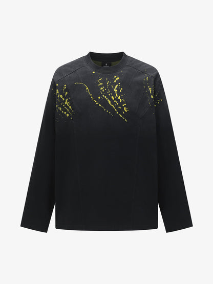 Stylish Black Long Sleeve Top with Pink Splatter Design for Modern Fashionistas