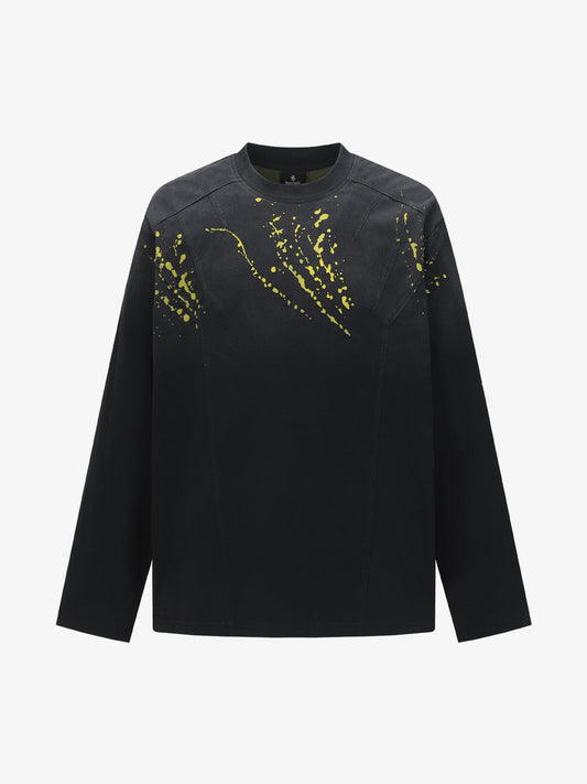 Stylish Black Long Sleeve Top with Pink Splatter Design for Modern Fashionistas