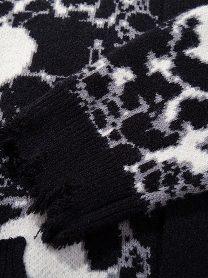 Skull Pattern Knit Sweater for Casual and Fashionable Looks