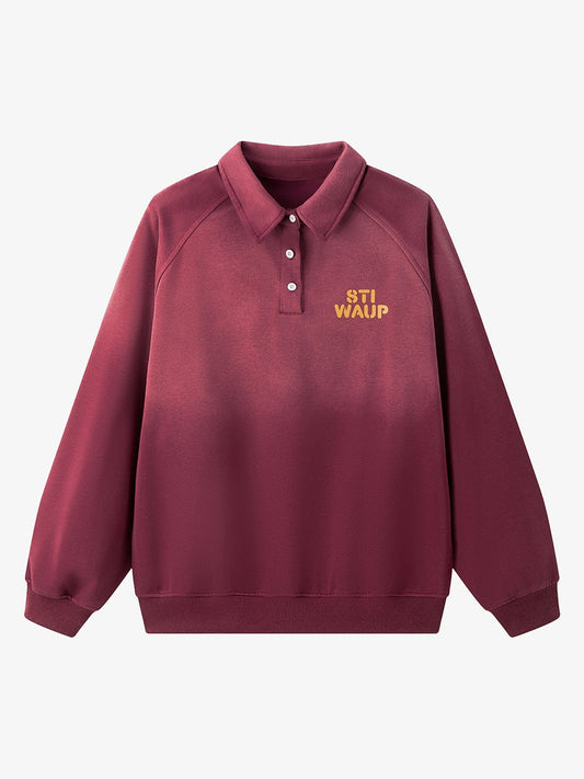 Gradient Print Lapel Long-sleeved Sweatshirt