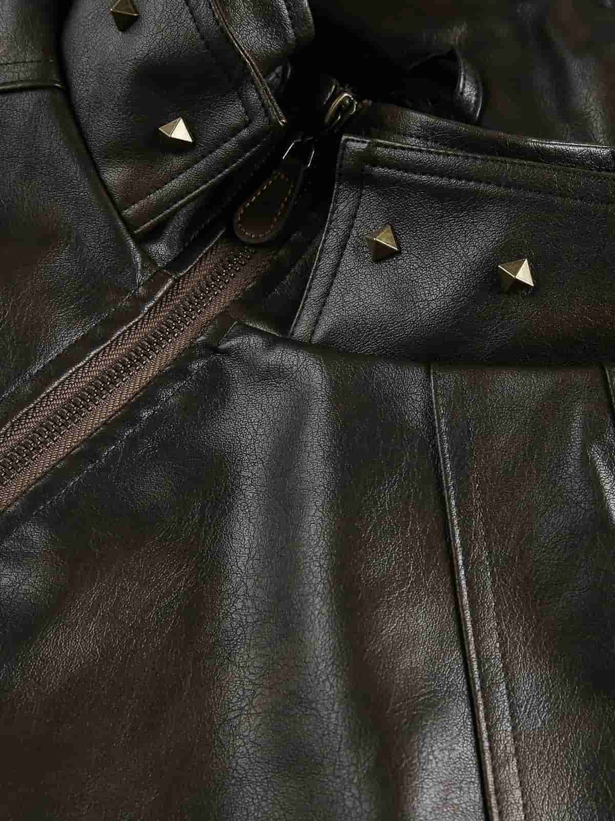 Thesupermade American Retro PU Leather Stand Collar Workwear Motorcycle Vest