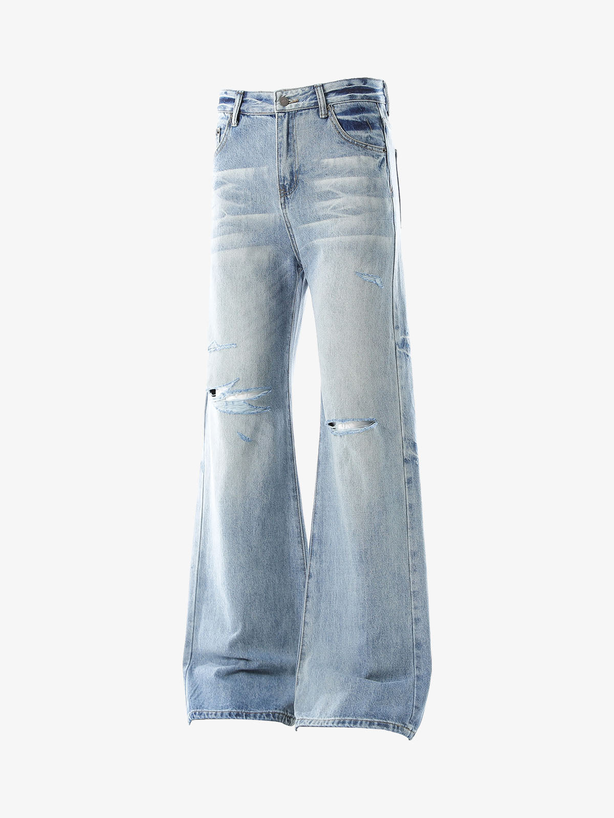 Hip-Hop Cut Distressed Washed Jeans
