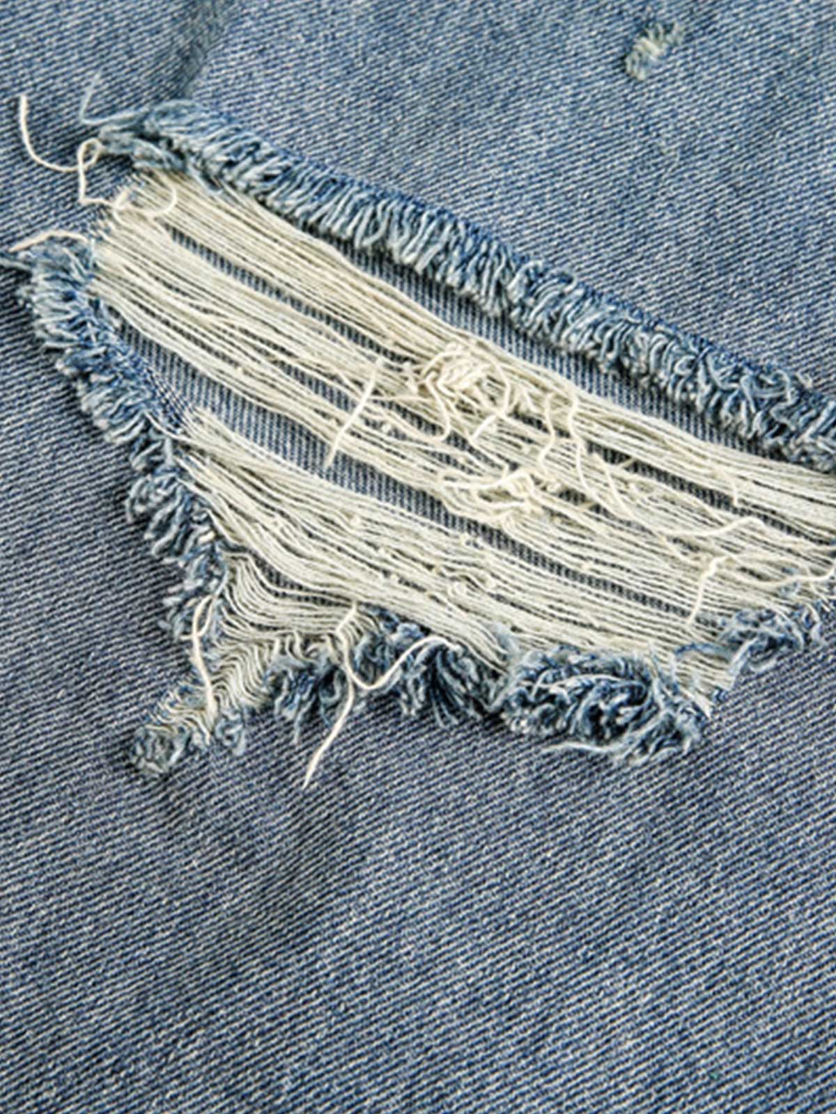 Distressed Rivet-washed Ripped Barrel Jeans