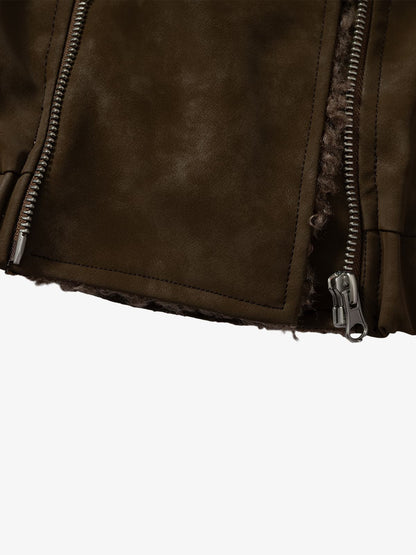 Thesupermade Webbing Stitching Leather And Lambskin Cotton Coat