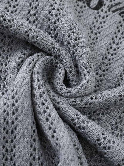 Stylish Knit Sweater with Floral Embroidery and Textured Design