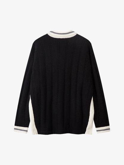 Retro College Polo Collar Knit Sweater