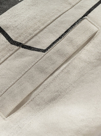 Thesupermade Skull Print Paneled Stand-up Collar Leather Jacket