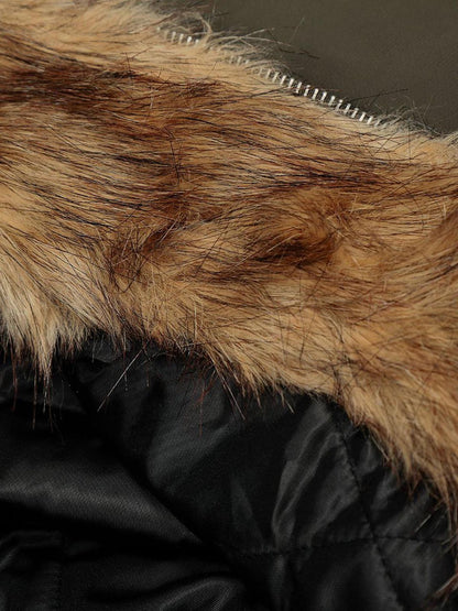 Thesupermade American Street Zipper Design Mountain Carved Fur Collar Quilted Cotton Jacket