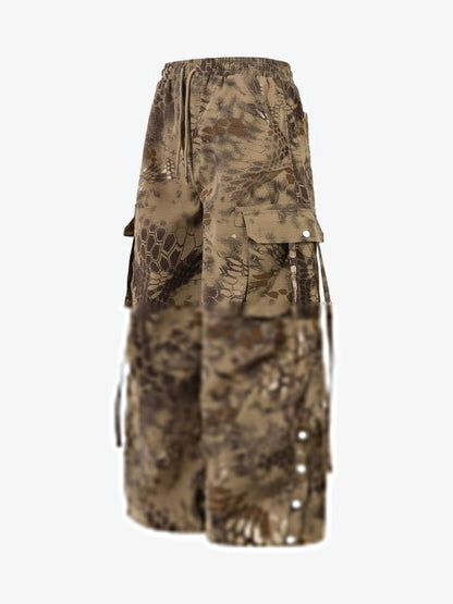 Camouflage Cargo Culottes with Adjustable Drawstring and Side Slits