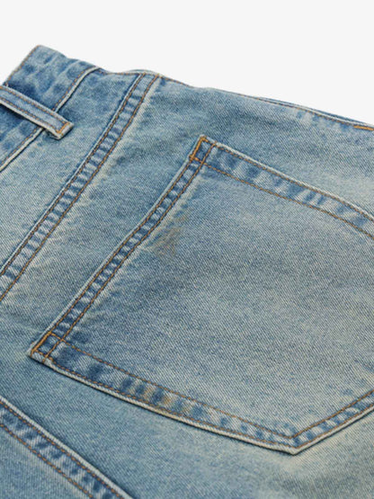 Washed Distressed Ink-splashed Denim Shorts