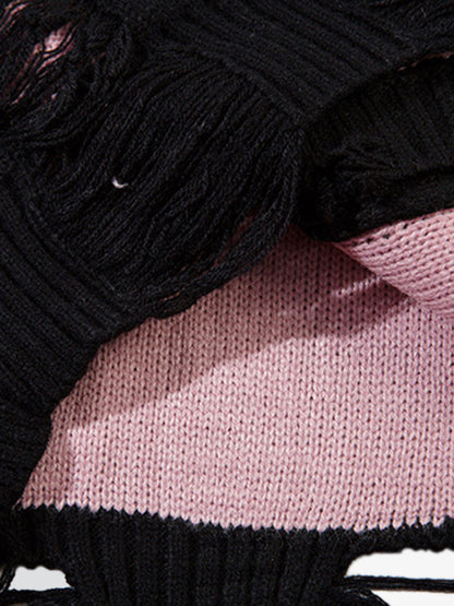 Irregular Neck Hole Hollow Knit Raw Edge Sweater