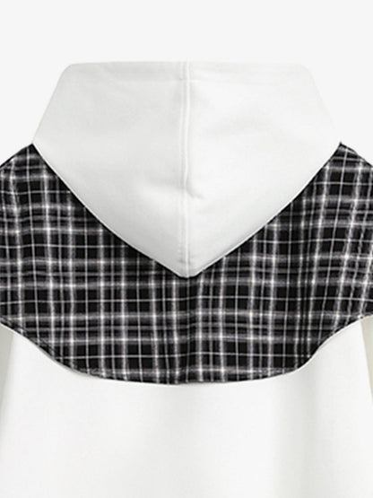 Stylish Plaid-Trimmed Hoodie with Sailor Collar Design for Women