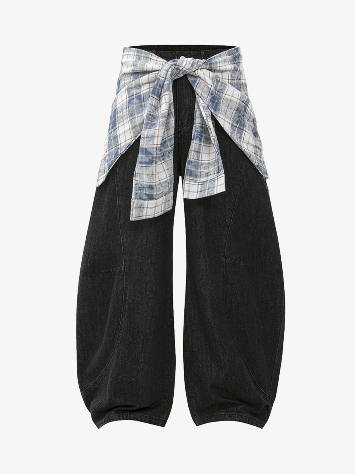 Stylish Wide-Leg Pants with Plaid Tie Belt - Perfect for Casual and Fashionable Looks