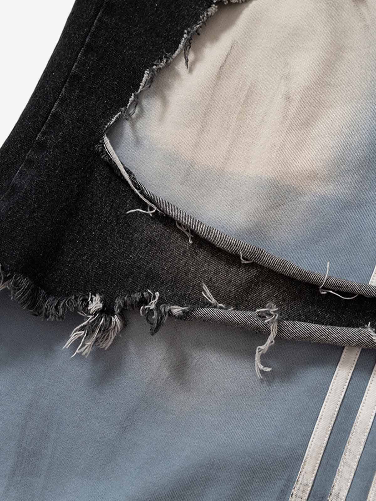 Thesupermade Double-waistband Denim Patchwork Ripped Casual Pants