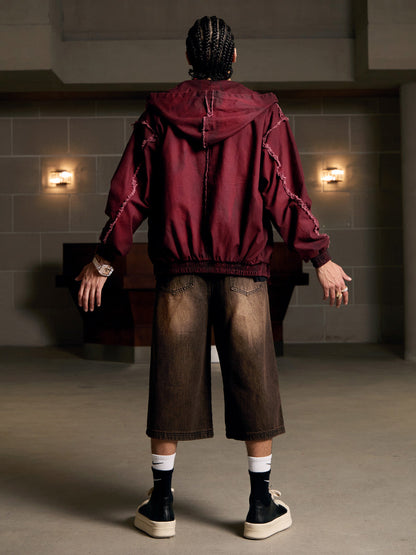 Thesupermade Washed Distressed Fur Hooded Jacket