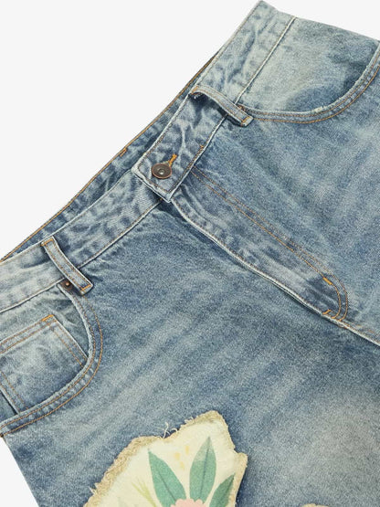 Vintage Floral Patchwork Baggy Jeans