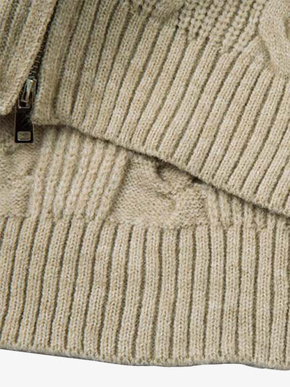 Cable Knit Zip-Up Sweater Jacket for Cozy Elegance