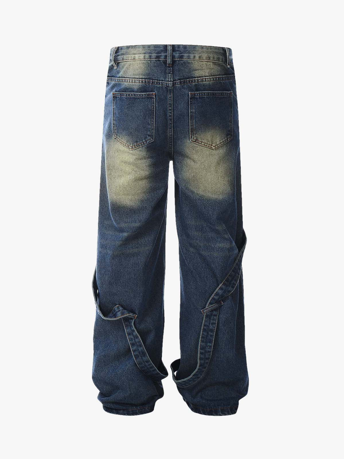 Washed Distressed Deconstructed Split Work Jeans