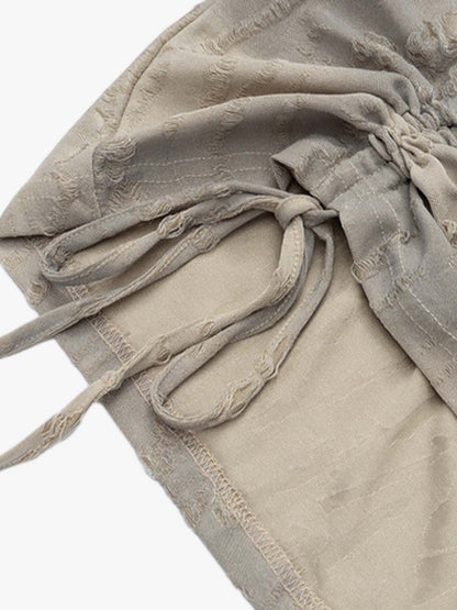 Lazy Drawstring Letter Hole T-shirt