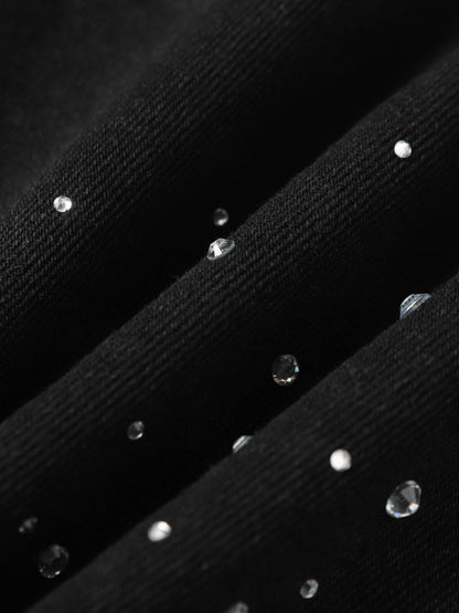 Retro Washed Rhinestone Raw Edge Denim Shorts - 2419