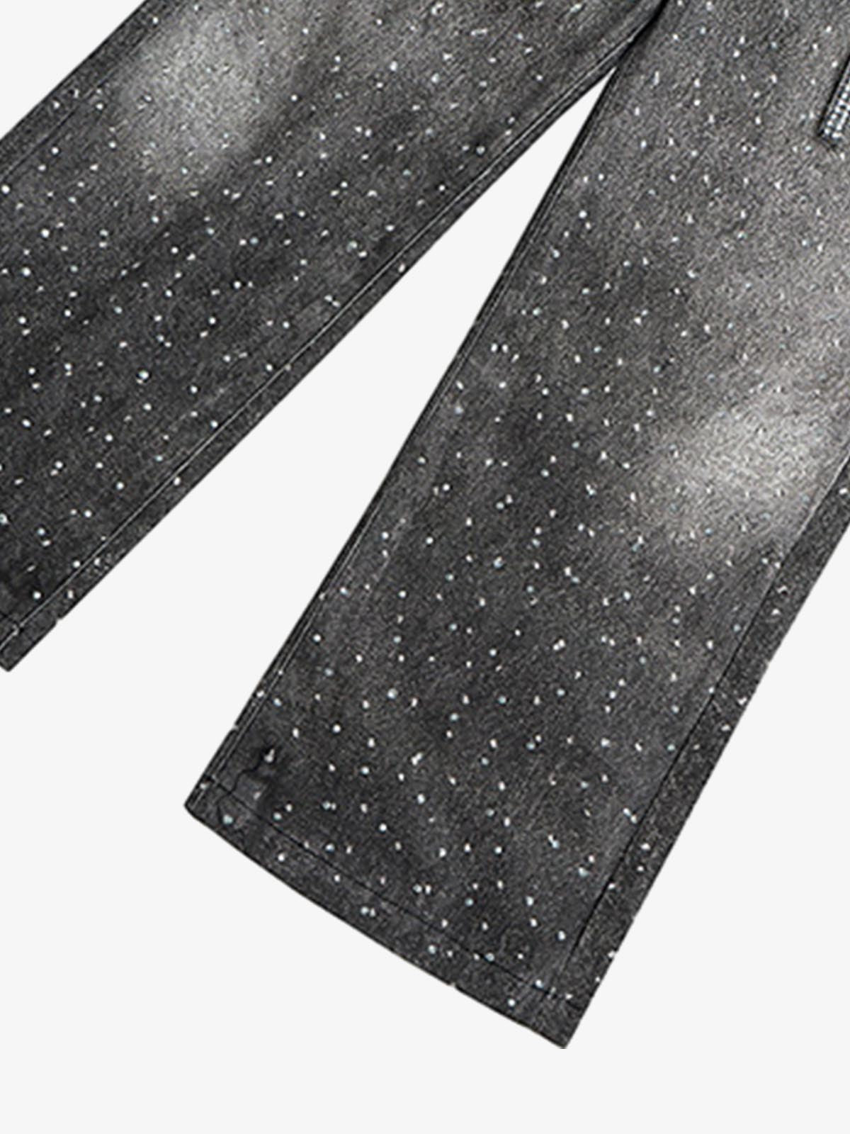 Distressed Diamond Decorated Belt Jeans