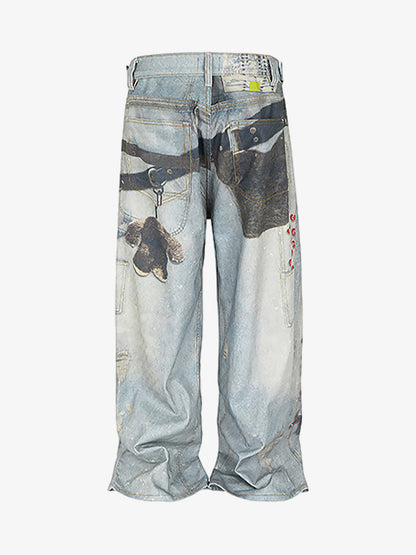 Multi-Keychain Heart Digital Printed Jeans