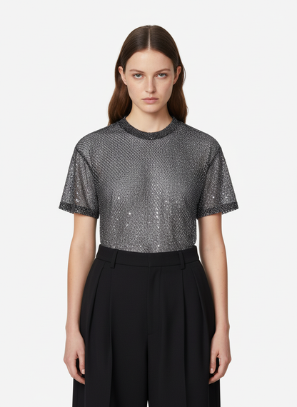 Glitter Niche See-Through Mesh T-Shirt