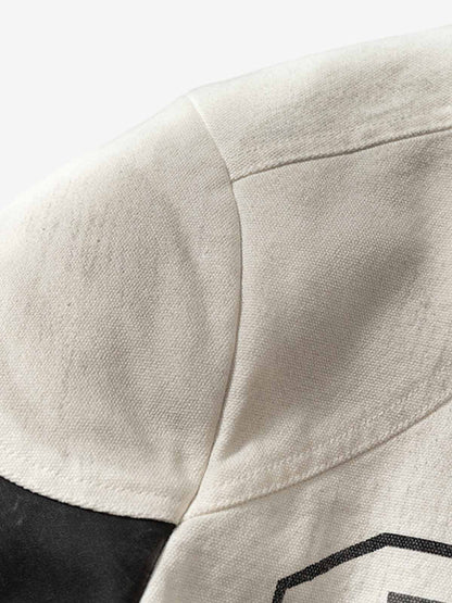 Thesupermade Skull Print Paneled Stand-up Collar Leather Jacket